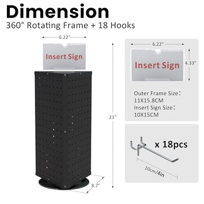 UNITEDEPOWER Rotating Pegboard Display Stand With 18 Hooks, 3-Sided Metal Spinning Countertop Show Rack Organizer for Jewelry, Accessories, or Crafts, Revolving Displays
