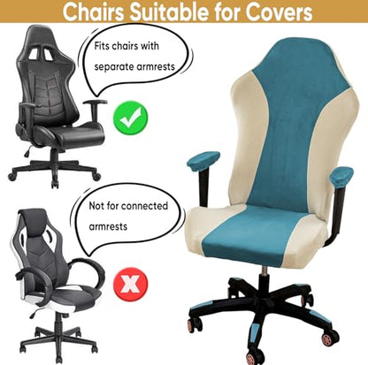 Lavish Cover Velvet Stretchable Gaming Chair Cover, Washable, Anti-Scratch Slipcover with Armrest Protection, Cat Scratch Proof for Office and Computer Chairs(No Chair, LightBlue) - color: Lightblue