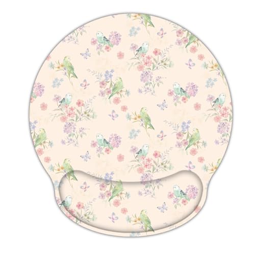 RICHEN Ergonomic Mouse Pad with Wrist Support,Non-Slip Rubber Base for Computer Laptop & Mac,Lightweight Rest for Home,Office & Travel (Pink Flowers Birds) - color: Pink Flowers Birds