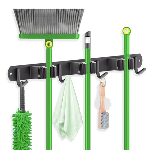 ZONGOOL Mop and Broom Holder Wall Mount, Broom Organizer Mop and Broom Storage Tool Racks Stainless Steel Wall Hanger for Home Kitchen Garden Laundry Garage (3 Racks with 4 Hooks, Black) - color: Black, size: 1Pack 3R4H
