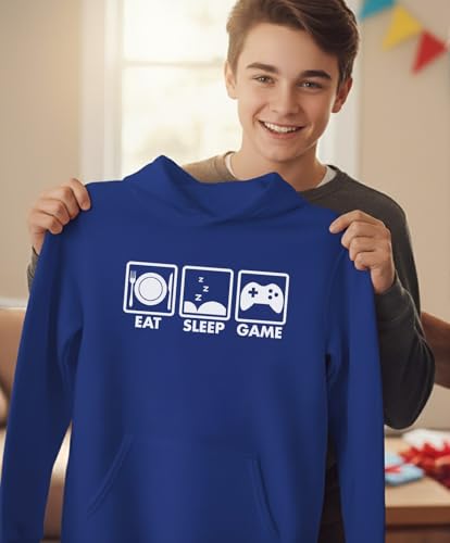 Tstars Eat Sleep Game Hoodie for Men and Teens Funny Gamer Pullover Cool Gaming Apparel Hoodies Boys - color: Royal, size: Small
