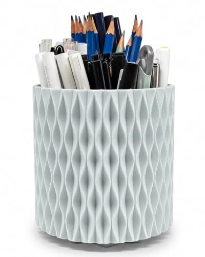 Lebenrich Rotating Pen Holder for Desk, 5 Slots Unique Blue Desk Pen Organizer Easthetic Desktop Supplies and Accessories for Women Girls, Pencil Cup Caddy for Office Home Art Supply - color: Blue