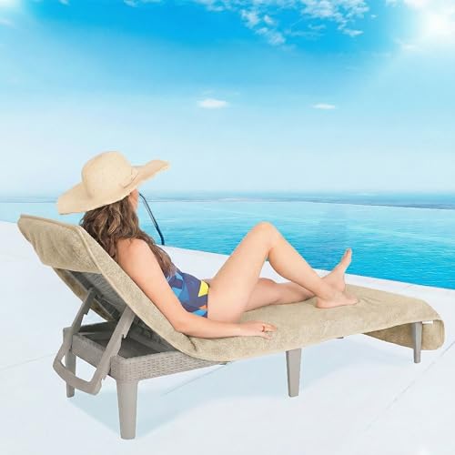 American Soft Linen Chaise Lounge Covers with Pocket, 86"x32" Oversized Beach Pool Lounge Chair Towel, Beige - color: Beige Chair Towel, size: 1 PIECE
