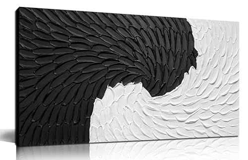 Abstract Painting Wall Art for Living Room Black and White Wall Decor for Office Hand Painted Wall Art for Bedroom 20 x 40 Inch - color: Black and White, size: 40"L x 20"W