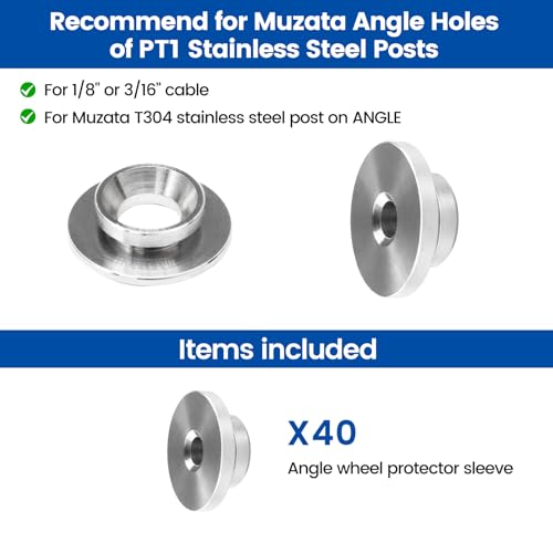 Muzata 40 Pack 1/8" 30 Degree Angle Wheel Cable Railing Grommets ONLY for Angle 1/8" 5/32" 3/16" Wire Rope T316 Stainless Steel Protector Sleeves Deck Cable Railing Hardware Kit Metal Posts CR79 - size: 40P, style: Silver For Stairs
