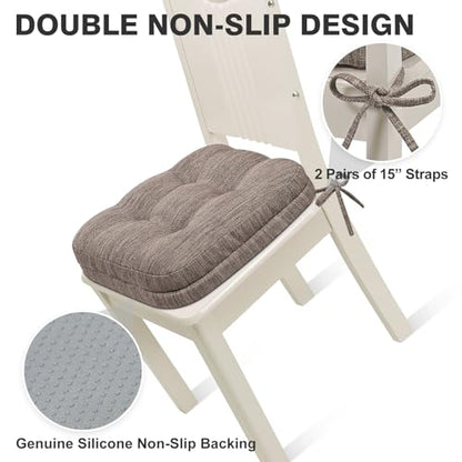 Shinnwa Kitchen Chair Cushions Set of 4, Dual-Layer Memory Foam Dining Chair Cushions, Patented Design Seat Pads with Ties, 16.5 x 16.5 x 3.5in, 4 Pack, Light Brown - color: Light Brown, size: 4 Count (Pack of 1)