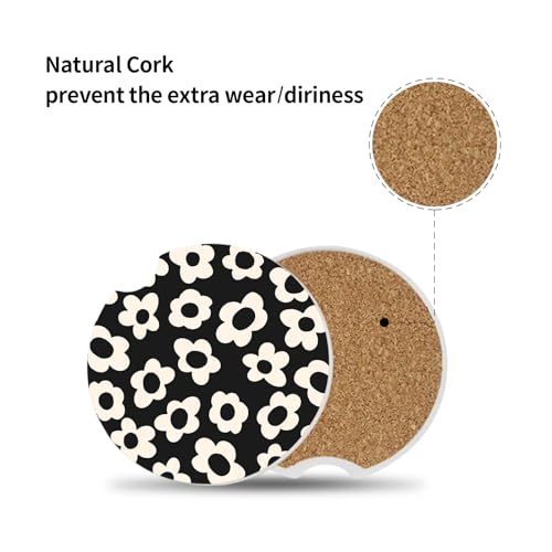 Absorbent Car Coasters 2 Pack for Cup Holders, 2.56" Ceramic Stone & Non-Scratch Cork Base Drink Coasters(White Flower) - color: White Flower