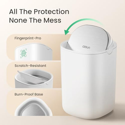 Cesun Mini Desktop Trash Can with Swing Lid, 0.4 Gallon Small Desk Trash Can, Countertop Wastebasket, Modern Tiny Tabletop Bin for Home Office, Makeup Area, or Car Interior (White) - color: White