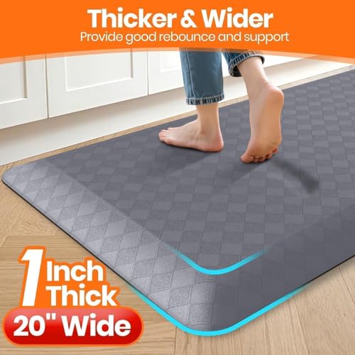 StepRite 1” Thick Kitchen Mats for Floor, Anti Fatigue Kitchen Rugs, Non-Slip,Heavy Duty Water Resistant Kitchen Rug, Standing Desk Mat for Friends, Family, Home, Kitchen, Office (32" x 20", Grey) - color: Grey, size: 32"L x 20"W x 1"Th