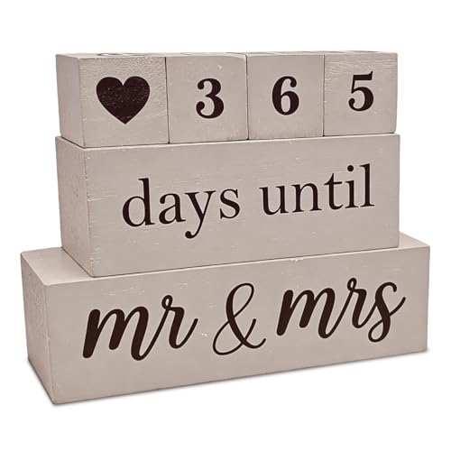 6 Pcs Wooden Engagement Gifts for Couples Wood Engagement Party Decorations Block Wedding Day Countdown Calendar Fiance Gifts for Women Future Mr Mrs Newly Engaged Couples, Khaki - color: Khaki
