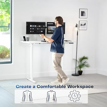VIVO White 60 x 30 in Stand Up Desk, DESK-KIT-1W6-P3W | Electric, Holds 220 lbs, Sit Stand, Height Adjustable Table, Cable Tray, Full-Size Mouse Pad, Office Furniture, White Frame - color: White Top / White Frame, size: 60 x 30