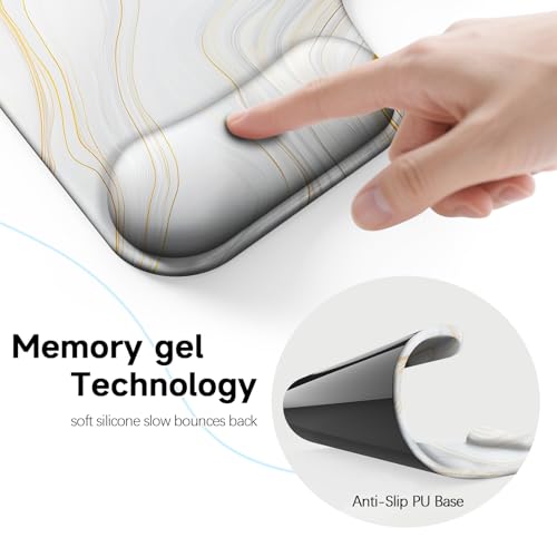 Ergonomic Mouse Pad with Gel Wrist Rest (1"& 1.2" Dual Height) - Mouse Pads Compact Mousepad Desk Mat Office, Gaming & Carpal Tunnel Relief | Non-Slip Rubber Base Gold Marble - color: Gold Marble