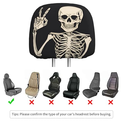 Dujiea 2 Pack Funny Skull Finger Car Headrest Covers, Universal Soft Car Seat Head Rest Protector, Vehicle Accessories Fabric Headrest Cover for Cars Vans Trucks - color: Funny Skull Finger