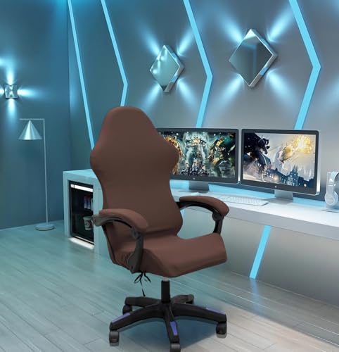 Gaming Chair Cover Set with Armrest Covers, Stretch Ruffled Slipcover for Racing Office Computer Reclining Chairs (Coffee) - color: Coffee