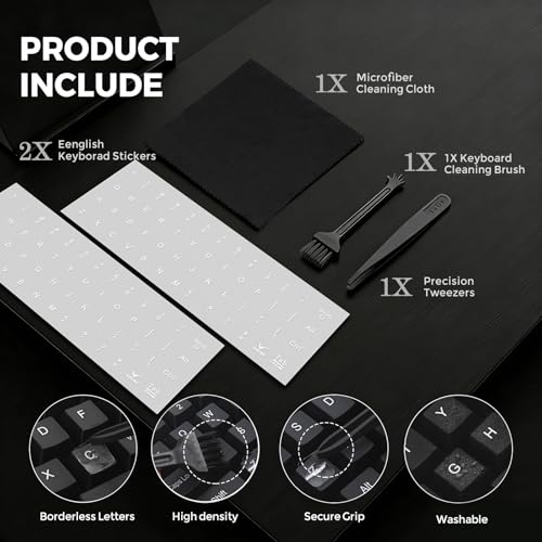 English Keyboard Stickers [5 in 1], Borderless Keyboard Letters Replacement Stickers English with Peel-Off Film (Leaves Only White Letters),Transfer Alphabet Sticker for Laptop Desktop Computer - color: White Letter