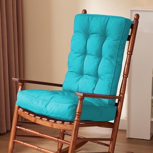 IPYNBAP Rocking Chair Cushion, Waterproof and Fade-Resistant Patio Chair Cushions, Tufted Chair Pads for Rocker Furniture, 17x17 Inch, Indoor/Outdoor Seat Cushions with Ties, Teal Blue - color: Teal Blue, size: 17"X17"/21"X17"