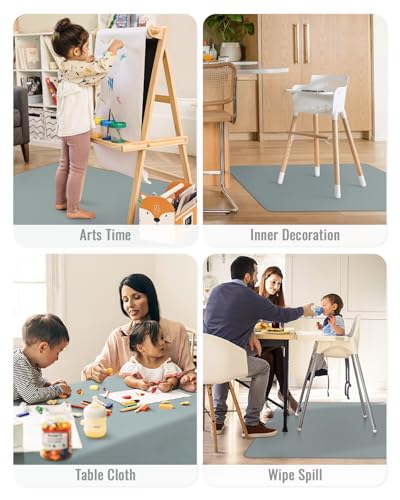 Blissful Diary Baby Splat Mat for Under High Chair, 50.4 x 50.4 Inch Wipeable Splash Mat, Waterproof and Washable, Anti-Slip Floor Protector, Silver Mist - color: Silver Mist