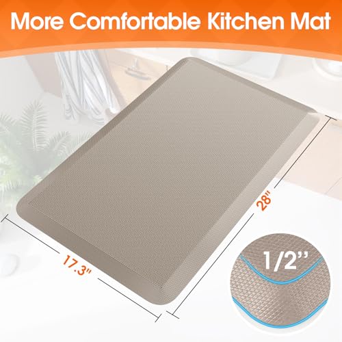 TranquilRelax Kitchen Mat, Khaki, 17.3''x28'' | Thick Floor Comfort Anti-Fatigue Mat, Non-Slip, Water Resistant, Stain Resistant, Easy Clean, for Kitchen, Sink, Office,Home - color: Khaki, size: 28"L x 17.3"W x 0.5"Th