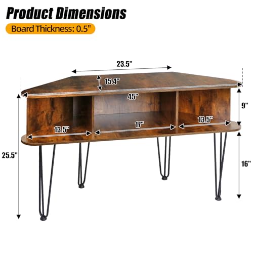 Corner TV Stand for 50 Inch TV, Entertainment Center with Storage Cabinet, Industrial Media Console Table with High Metal Feet and Anti-Slip Pads, Corner TV Stand for Living Room, Brown - color: Rustic Brown