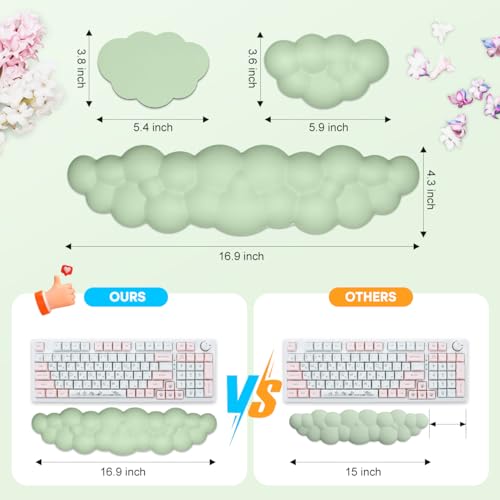 JIKIOU Upgrade Leather Cloud Keyboard Wrist Rest, Cloud Wrist Rest with Non-Slip PU Base, Comfortable Memory Foam Wrist Rest for Computer Laptop Mac Gaming Office and Pain Relief Christmas Wish Gift - color: 06pastel Green