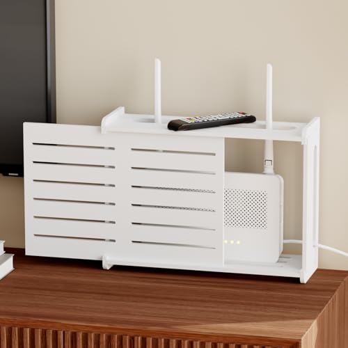 Wooden WiFi Router Storage Box Hider Shelf, Decorative Projector Box Hider Rack Countertop, for Cable, Modem, Internet, Router Power Cover Storage Organizer Cabinet Wall Mounted, White - color: White, size: Small
