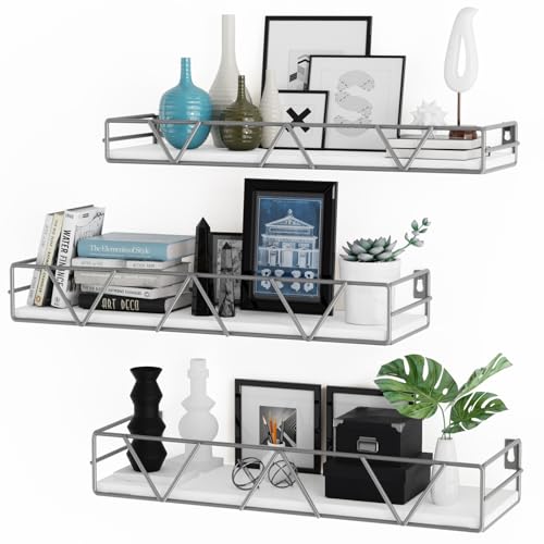 Amaoot Floating Shelves Set of 3, Home Wood Wall Shelf, Farmhouse Shelf for Bedroom, Wall Mounted Floating Shelf for Living Room, Bedroom, Bathroom, Kitchen, Office (Gray) - color: Grey
