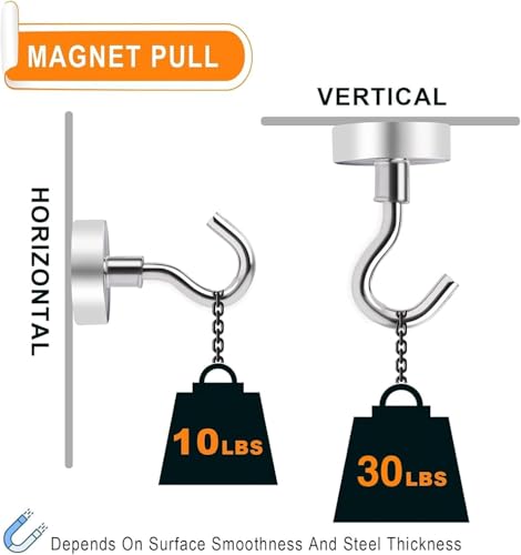 MIKEDE 30LB Magnetic Hooks, N52 Strong Neodymium Magnets Hooks for Hanging Heavy Duty for Refrigerator Extra Cruise Hook for Kitchen, Classroom, Workplace, Grill - 28PCS - color: Silver, size: 0.63×1.38 in