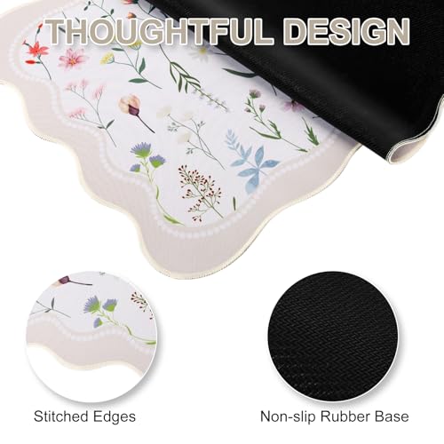 L-SPOUTTO Floral Mouse Pad,Botanical Desk Mat XXL Large Scalloped Gaming Mousepad,35.4x15.7in Non-Slip Keyboard Pad Waterproof Desktop Mat for Laptop Computer Work Game Home Office-Wild Flowers - color: Wild Flowers