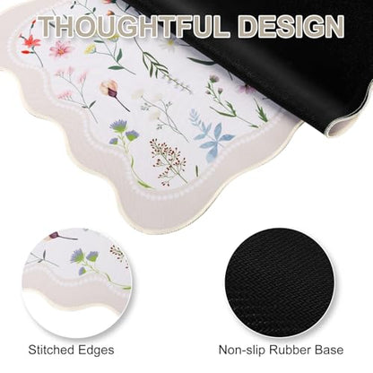L-SPOUTTO Floral Mouse Pad,Botanical Desk Mat XXL Large Scalloped Gaming Mousepad,35.4x15.7in Non-Slip Keyboard Pad Waterproof Desktop Mat for Laptop Computer Work Game Home Office-Wild Flowers - color: Wild Flowers