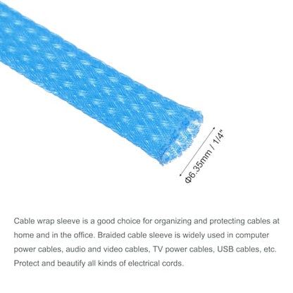 uxcell Expandable Sleeving, 1/4-inch 100ft Cable Sleeve, Sky Blue - color: Sky Blue, size: 1/4" x 100 Ft