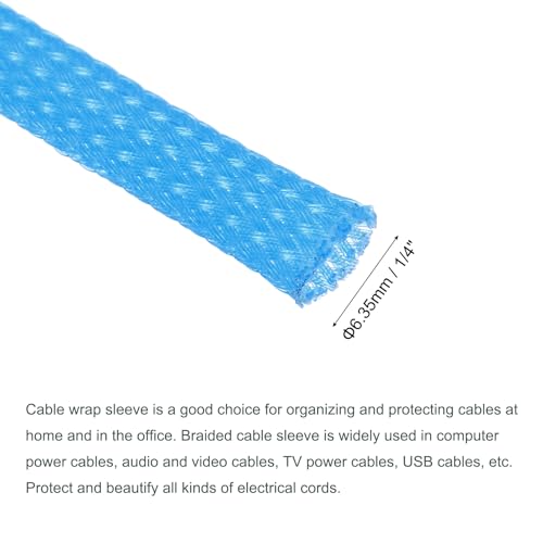 uxcell Expandable Sleeving, 1/4-inch 100ft Cable Sleeve, Sky Blue - color: Sky Blue, size: 1/4" x 100 Ft