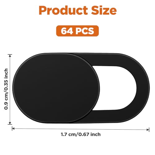 64Pcs Webcam Cover, Ultra Thin Laptop Camera Cover Slide for Laptop/Cell Phone/PC/Tablet PC Accessories Camera Blocker Slider, Great for Privacy - Black
