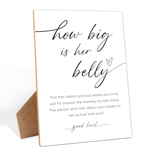 How Big Is Her Belly Sign, Measure the Belly Baby Shower Game， 8×11 Inches Wooden Sign With Stand, Gender Neutral Tabletop Decor for Gender Reveal Party, Baby Shower Decorations - style: How Big Is Her Belly