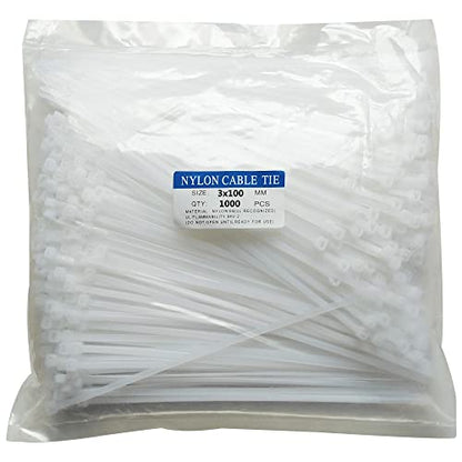 1000 pcs 4 inch Cable Zip Ties Heavy Duty, Premium Plastic Wire Ties with 18 LBS Tensile Strength, UV Resistant Cable Ties, Self-Locking White Nylon Tie Straps - color: White, size: 4 inch ( 3 x 100mm )