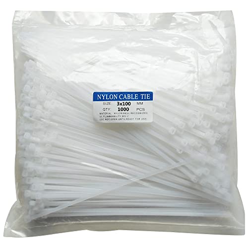 1000 pcs 4 inch Cable Zip Ties Heavy Duty, Premium Plastic Wire Ties with 18 LBS Tensile Strength, UV Resistant Cable Ties, Self-Locking White Nylon Tie Straps - color: White, size: 4 inch ( 3 x 100mm )