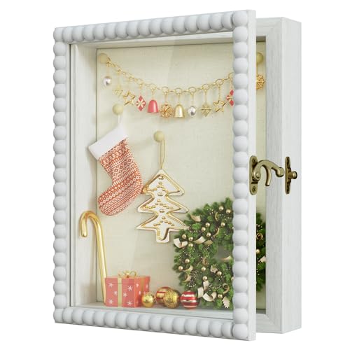 Love-KANKEI Shadow Box Frame 8x10,Wood Deep Shadow Box Display Case with Unique Beads Door and Glass Window, Memory Box for Pictures,Medals,Memorabilia,Collections White - color: White, size: 8x10