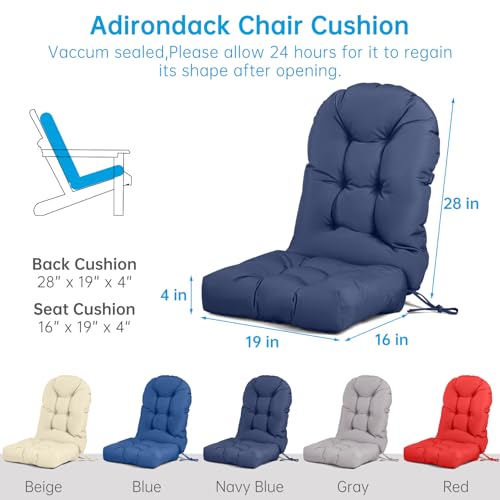 Adirondack Chair Cushion Tufted Waterproof Outdoor Rocking Chair Cushions with Ties Anti-Slip High Back Patio Chair Cushions for Patio Furniture Cushions - color: Navy Blue