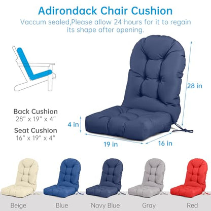 Adirondack Chair Cushion Tufted Waterproof Outdoor Rocking Chair Cushions with Ties Anti-Slip High Back Patio Chair Cushions for Patio Furniture Cushions - color: Navy Blue
