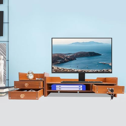 Computer Monitor Stand, Computer Rack with Drawers, Two top Platforms Desk Organizer Monitor Stand with Extra Large Storage Desktop Computer Stand for PC, Laptop, Printer, Screen, TV (01) - size: 01
