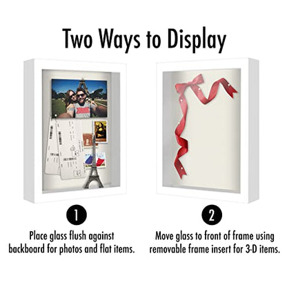 Americanflat 8.5x11 Shadow Box Frame with Shatter-Resistant Glass - Silhouette Collection - Large Shadow Box Display Case for Tabletop and Wall Display - White with Soft Felt Back - color: White, size: 8.5x11
