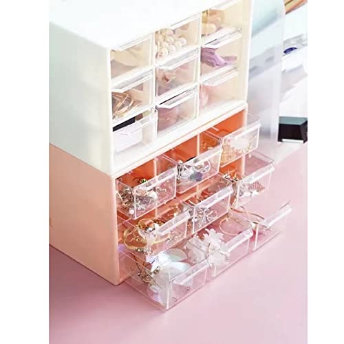 Feadily 4PCS Small Drawer Organizer for Desk, Desktop Drawer Organizer with 9 Clear Drawers, Plastic Desktop Storage Drawers 7.1 Inch x 3 .9 Inch x 4.7 Inch, Pink - color: Pink, size: 4PCS