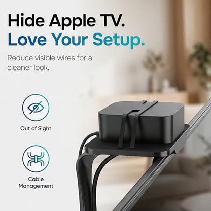 Universal Cable Box Mount & TV Top Shelf - No-Tool Apple TV Wall Mount Alternative, Holder & TV Shelf for Cable Box - Discreet Behind TV Shelf for Box streming Device and Apple TV 4K (Universal)