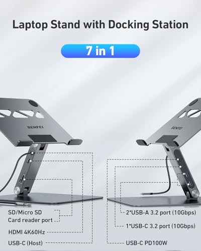 BENFEI Laptop Stand with USB C 7in1 Docking Station,HDMI 4K@60Hz,1*SD 1*Micro SD,100W Power Delivery,10Gbps 1*USB C 3.2 and 2*USB A 3.2 Compatible with MacBook Pro/Air, iPad Pro, XPS, Thinkpad - size: 7-in-1 stand