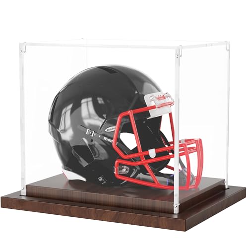 VGMiu Mini Helmet Display Case with Wood Base, Clear Acrylic Football Helmet Display Case Dustproof Box for Helmets, Sports Collectibles, Memorabilia Displays - size: Mini Helmet Case