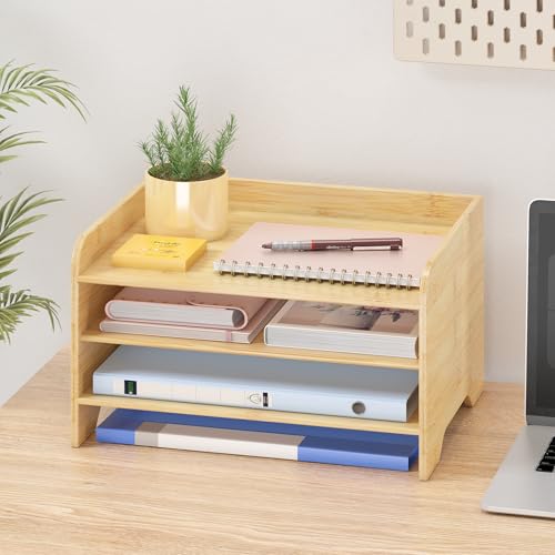 Bamboo Desk Organizer Mail Holder Countertop Letter Tray File Organizer for Desk Letter Sorter Paper File Storage for School Home Office Supplies - color: Nature, size: Small
