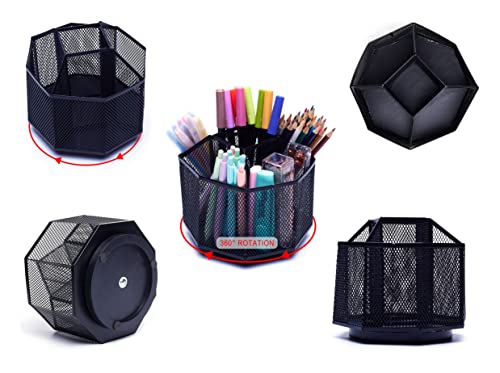 Exerz Desk Organiser/Mesh Desk Tidy Candy/Pen Holder/Multifunctional Organiser 360 Rotating - color: Black