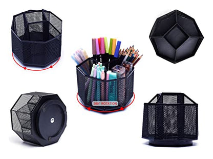 Exerz Desk Organiser/Mesh Desk Tidy Candy/Pen Holder/Multifunctional Organiser 360 Rotating - color: Black