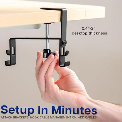 VIVO Clamp-on Under Desk 31 inch Fabric Cable Management Tray, Wire Concealer, Power Strip Storage, Workspace Organization, Easy Fold Down Access, Black, DESK-AC31F-C - size: 31"