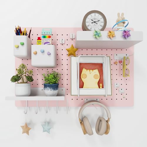 Metal Pegboard Kit — Carbon Steel Pegboards with 26 Accessories, Pegboard Wall Organizer for Home, Office, Study Room, Kitchen, Craft Room & Gaming Setup— 24″ × 16″ Pink Peg Board - color: Pink