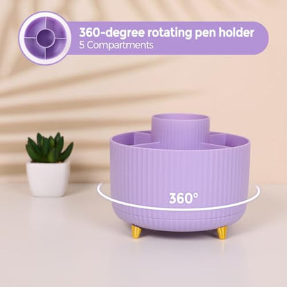 SKYDUE Purple Office Supplies Set, Purple Office Desk Accessories 10PCS, Pencil Holder for Desk, Stapler, Tape Dispenser, Scissors, Ruler, Binder/Paper Clips and 1000pcs Staples,Desk Supplies Set - color: Purple